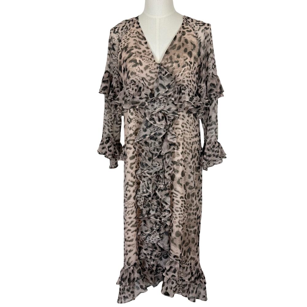 Walter Baker Alicia Maxi Dress Ruffled in Tibet Leopard L NWT